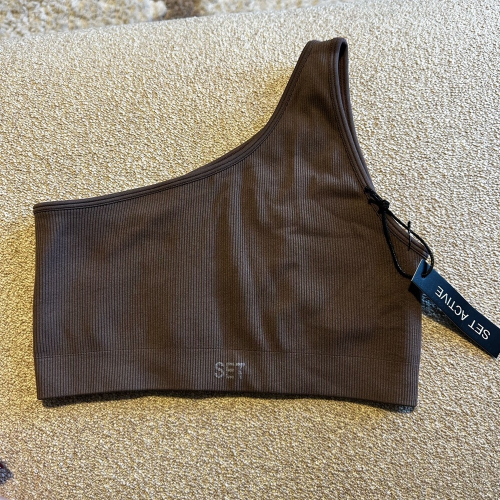 SET Active Ribbed Brown /purpleish Top